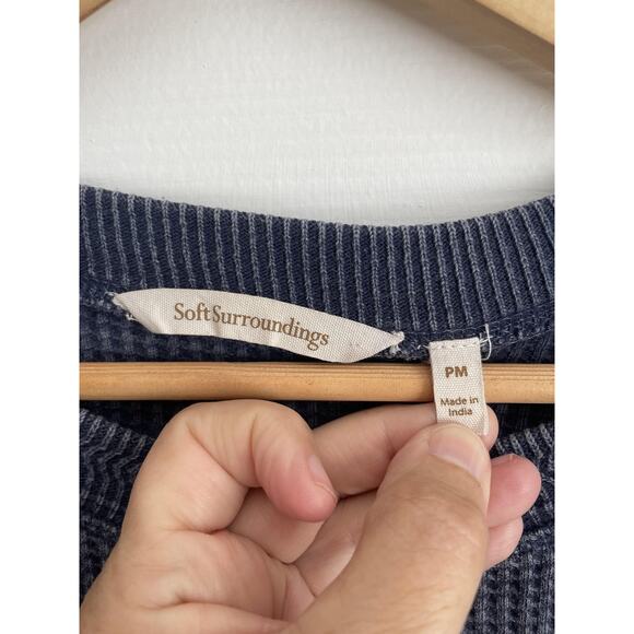 Soft Surroundings Tunic Top Thermal Waffle Knit Long Sleeve Pocket Blue Sz M - Picture 3 of 10